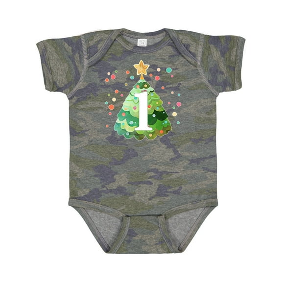 Inktastic 1st Birthday Green Christmas Tree with Yellow Star Boys or Girls Baby Bodysuit