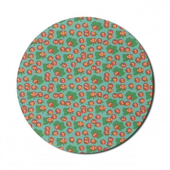 Spring Mouse Pad for Computers, Cloudberry Branches Summer Season Flourish Eat Organic Wild Pattern, Round Non-Slip Thick Rubber Modern Gaming Mousepad, 8" Round, Paprika and Sea Green, by Ambesonne