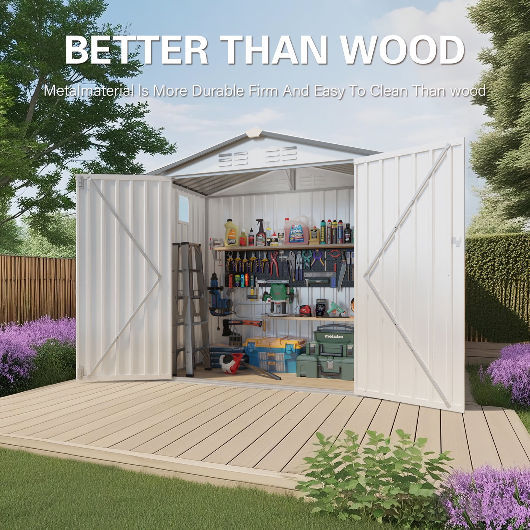 6X4 FT Metal Outdoor Storage Shed, Tool Shed with Pitched Roof Watertight with Positive Window and Lockable Door Compact for Garden, Backyard, Patio (White+Gray)