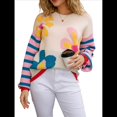 thumbnail image 1 of Suéteres con Estampado Floral para Mujer, Suéteres de Punto de Cuello Redondo y Larga con Retazos A Rayas Albaricoque M, 1 of 10