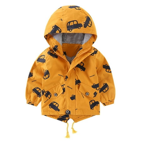 

Livingsenburg Baby Boy Casual Coat Cartoon Print Zipper Hooded Jacket Outerwear