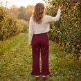 thumbnail image 6 of Satingcolo Linen Pants Women Wide Leg Ruffle Hem Pull On High Waisted Elastic Waist Cropped Ankle Casual Beach Summer Pants Wine S, 6 of 8