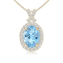 ANGARA Natural Vintage Style 1 ct Aquamarine Pendant with Diamond Halo in 14K Yellow Gold for Women (Size-8x6mm) | March Birthstone, Anniversary, Jewelry Gift for Women | Natural Aquamarine Necklace