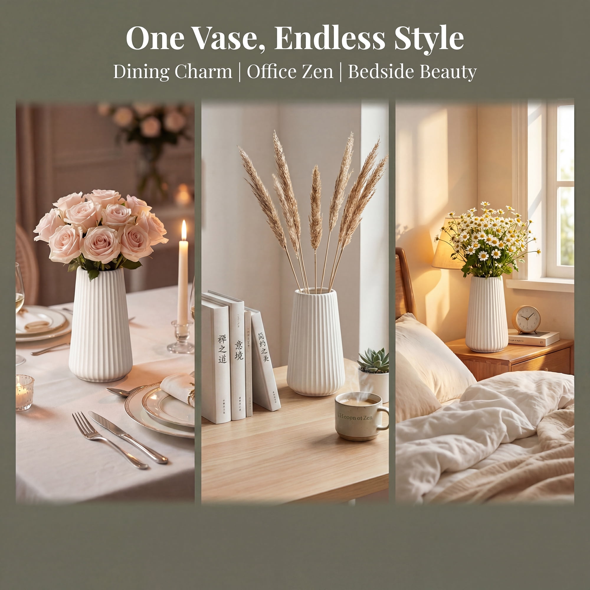 Unique Bargains Modern Ceramic Matte Ribbed Flower Vase White 3.1" x 3.1" x 5.9"
