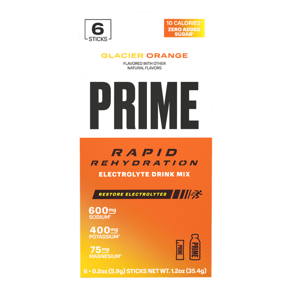 Prime Rapid Rehydration Stick Pack, Glacier Orange, 6 Count Box