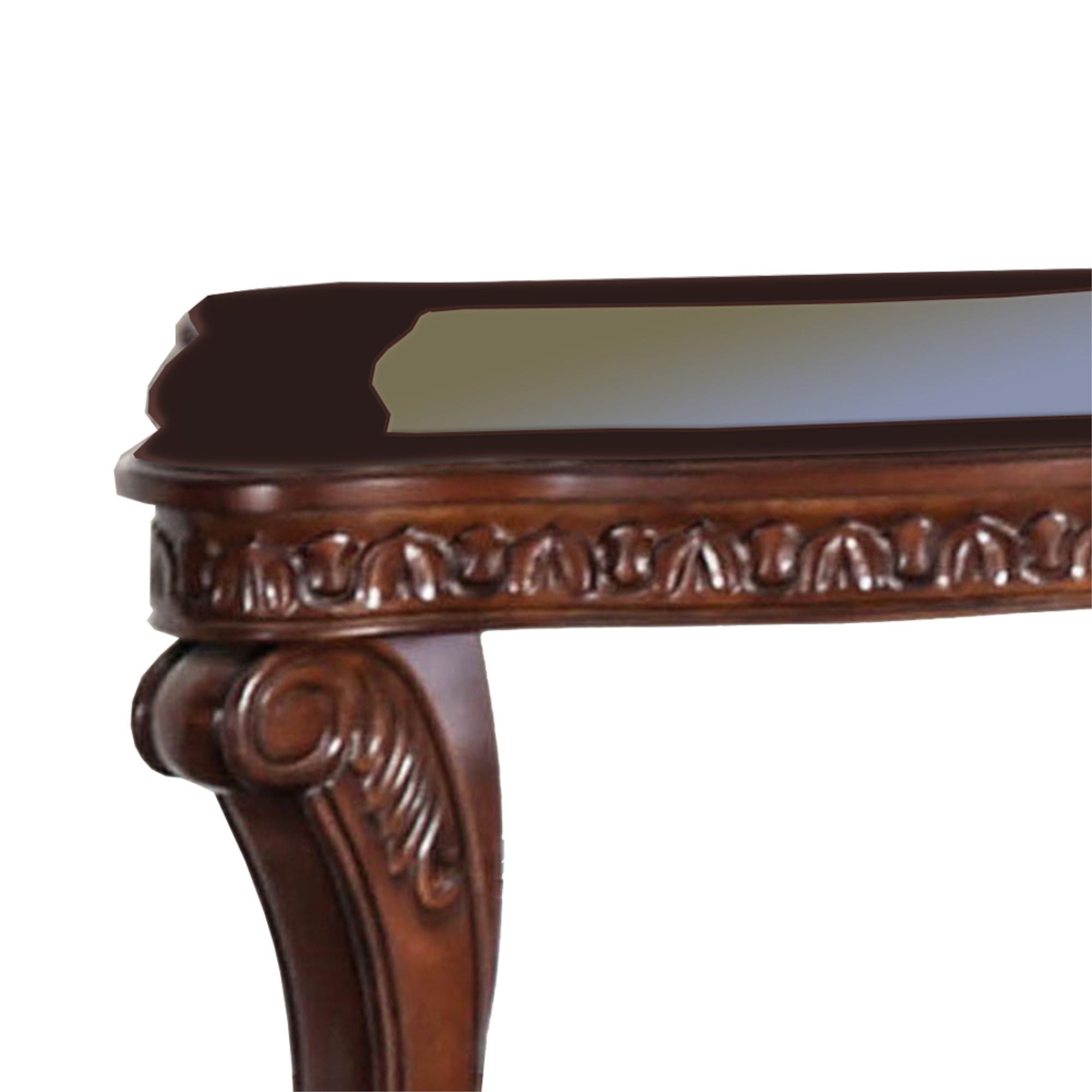 Traditional End Table with Cabriole Legs and Wooden Carving, Brown