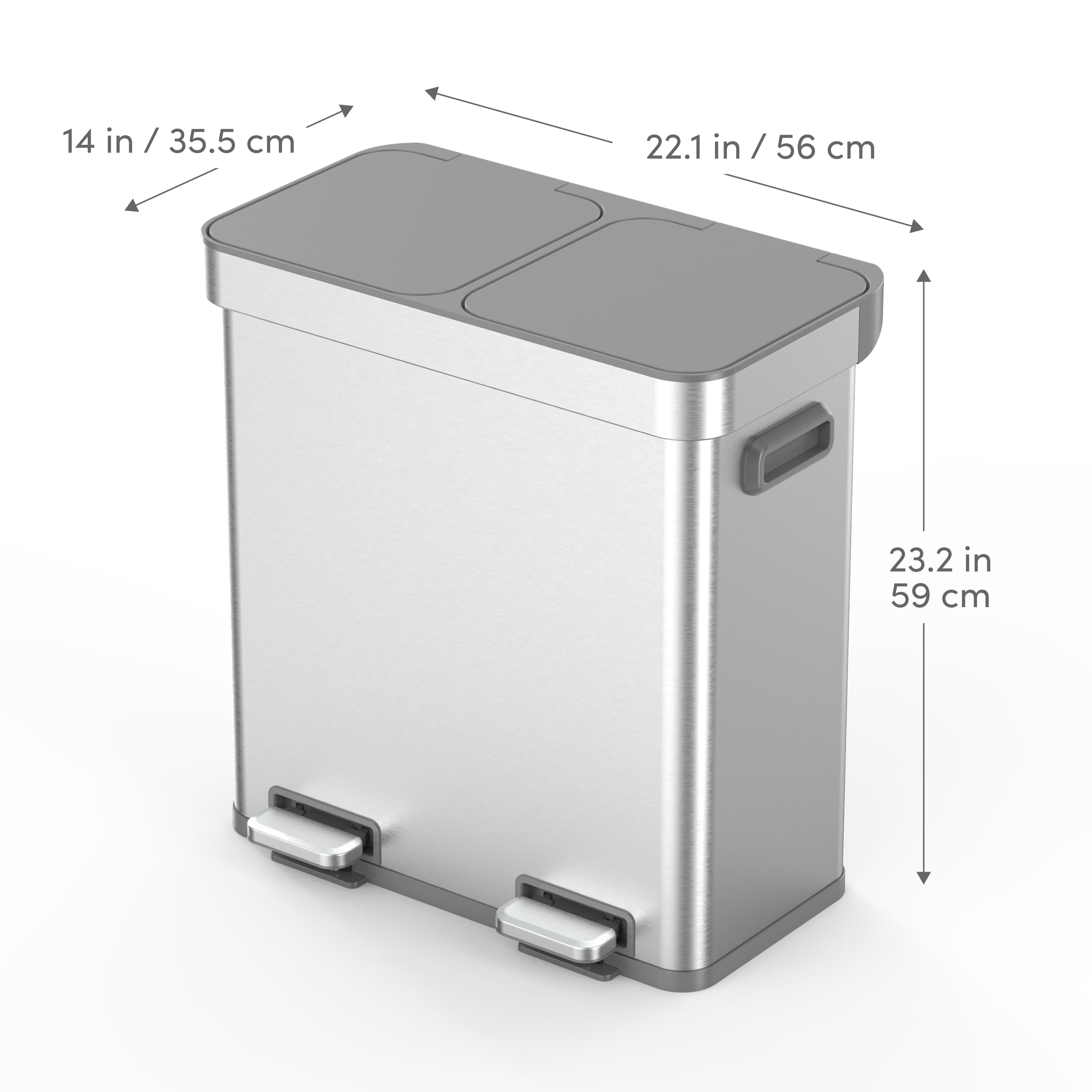 Better Homes & Gardens Kitchen Trash Can, 18 Gallon Stainless Steel Recycle Step Garbage Bin with Dual Compartment Lid, Silver