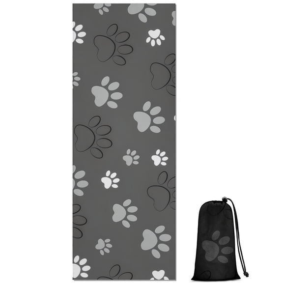 Grey Dog Paw Footprint Hot Yoga Mat Towel Non Slip for Hot Yoga - Quick-Drying Yoga Mat Cover with 4 Corner Pockets with Travel Bag - Hot Yoga Towel Non Slip Grip Moisture Wicking Sweat 70"x26"