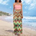 thumbnail image 6 of WTOBBY Women's Summer Boho Palazzo Wide Leg Pants with Retro Print High Waist Elastic Drawstring and Functional Pockets for Vintage Casual Style ,Light Green L, 6 of 7