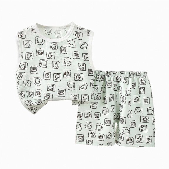 Nwiuh Unisex Kids Sleeveless Pajama Sets Solid Color Summer Clothes Softness Cotton Tank Top Pjs Teens Casual Jammies (Mint Green, 18-24 Months)