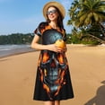 thumbnail image 4 of Easygdp Flame Metal Skull para Vestido Transpirable de Mujer, Vestido Suelto de Manga Corta con Pliegues y Bolsillos para el Verano, 4 of 6