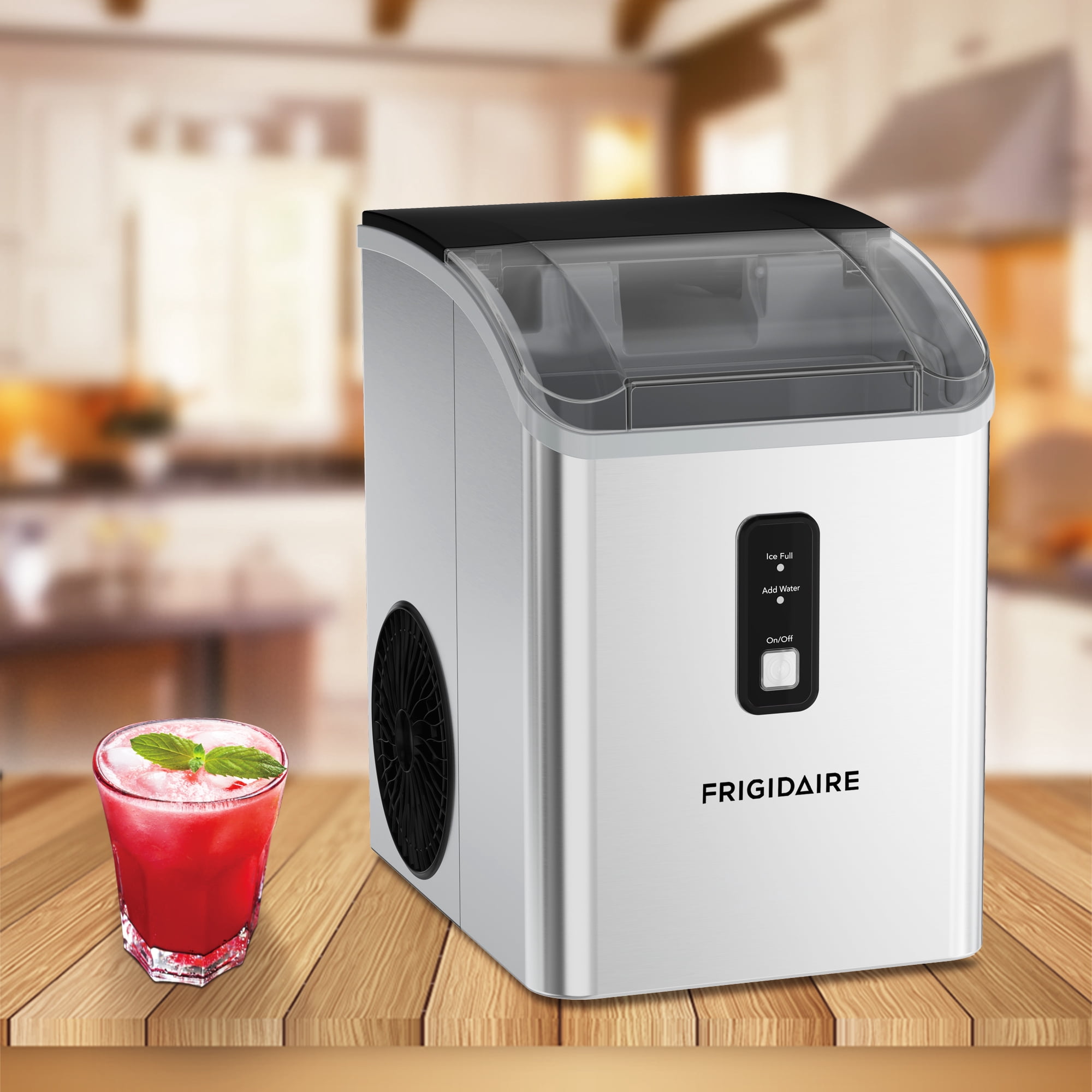 Frigidaire 33 lbs. Nugget Ice Maker, Countertop Soft Pellet Ice Maker for Home, Kitchen, Office, Bar, Stainless Steel