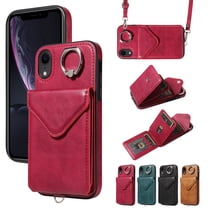 Dteck for iPhone XR Wallet Case with Card Holder, Durable PU Leather Protective Magnetic Closure Flip Cover with Crossbody Adjustable Strap 360° Kickstand for Women Men,Red