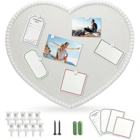 Large Heart Cork Bulletin Board With Linen 24x19 Inch White Wood Frame Cute Picture Pin Board Decorative Vision Board For Home Office Study Bedroom And Dormitory