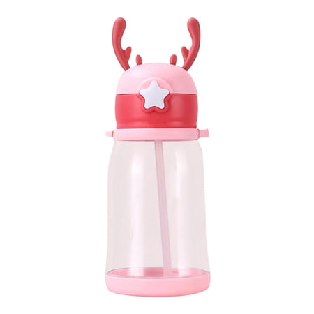 JWZZYD Cute Deer Antler Design Water Bottle with Straw 600ml BPA-Free Clear Plastic Tumbler Lightweight Leakproof Drinking Cup for Outdoor Sports Travel Gym Pink