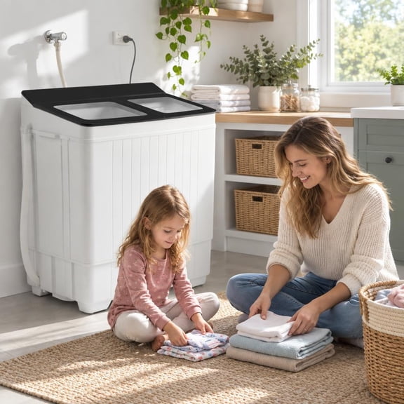 RUIE Portable Washing Machine with 18 LBS Washer and 8 LBS Spinner Combo, 27" x 16" x 31.5" Open Lid Height 42" Wash Tub Overall, Black