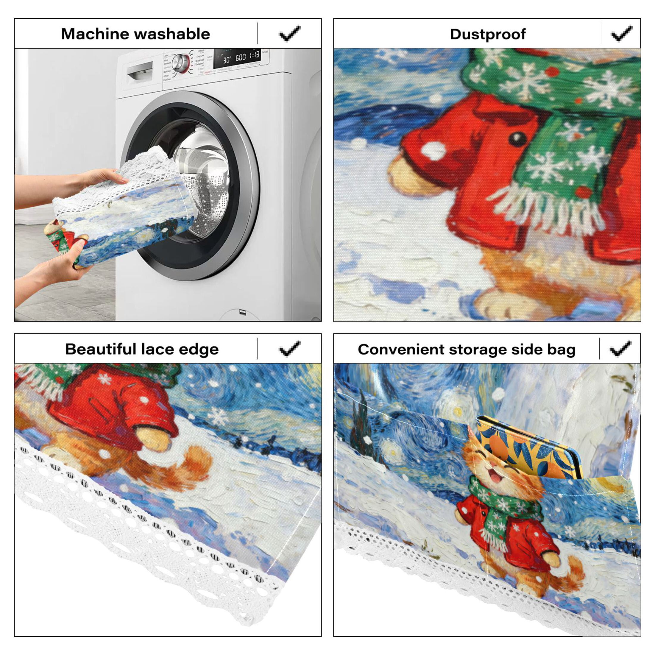 Wobogo Starry Snow Cat Washing Machine Cover Dustproof Washer Dryer Cover Waterproof Laundry Room Decorative Protector