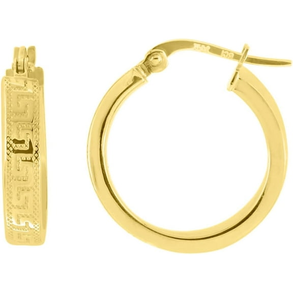 Floreo 14k Yellow Gold 15mm Polished Greek Key Hoop Earrings