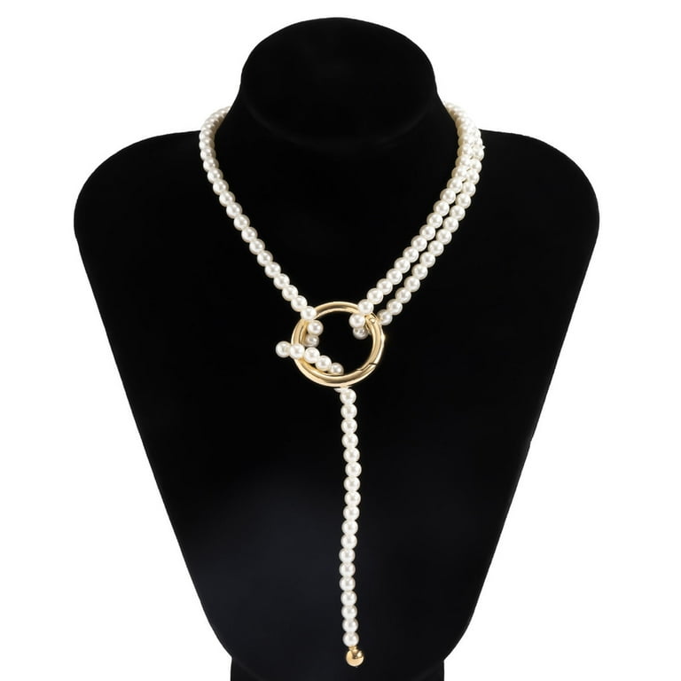Dress Choice Long Pearl Necklaces for Women Cream White Faux Pearl