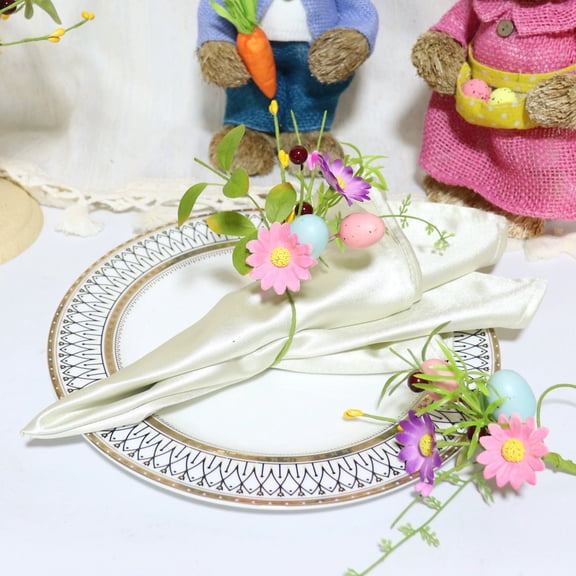Bfogop Easter Napkin Ring Set of 10, Easter Egg Floral Leaf Rustic Rattan Napkin Ring Holder Dining Banquet Easter Holiday Table Decor Farmhouse Spring Table Decor