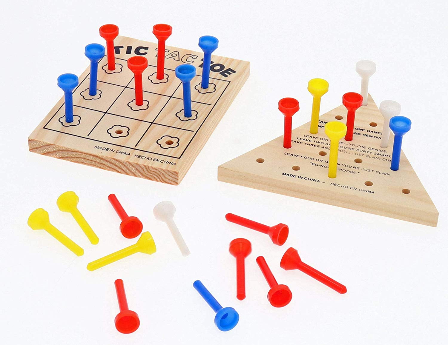 2 NEW WOODEN TRICKY TRIANGLE GAMES BRAIN TEASER PEG IQ CHALLENGE PARTY FAVORS 