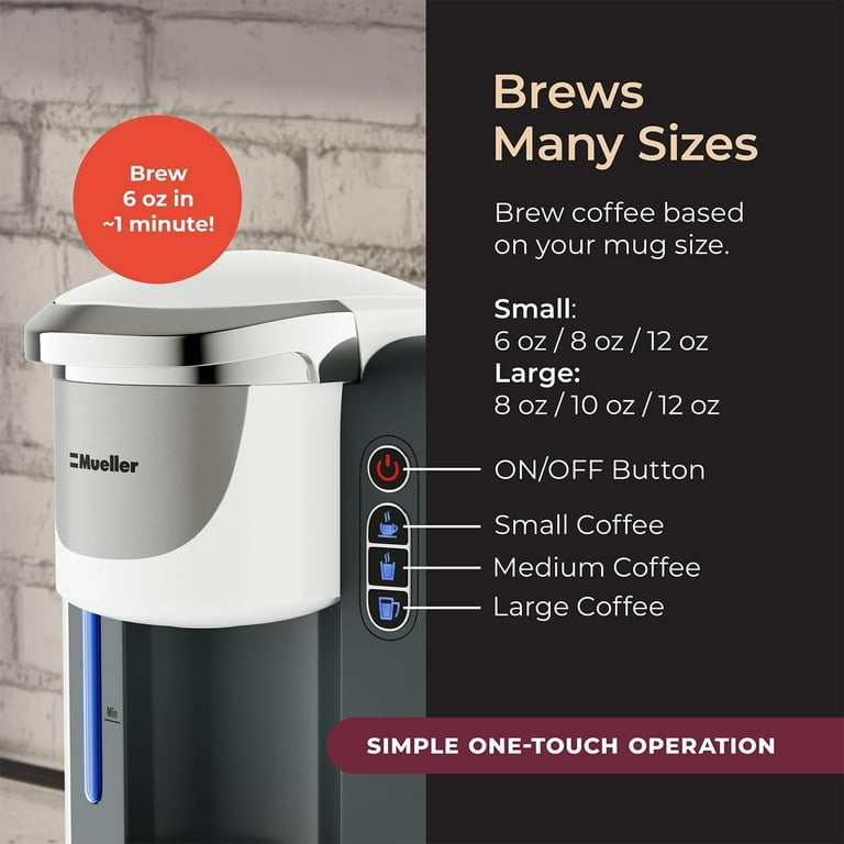 Mueller Single Serve Pod Compatible Coffee Maker Machine With 4 Brew Sizes,  Rapid Brew Technology with Large Removable 48 oz Water Tank 