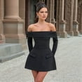 thumbnail image 5 of Women Mini Dress Off Shoulder Long Sleeve A Line Dress Short Formal Dresses Party Clubwear Black M, 5 of 9