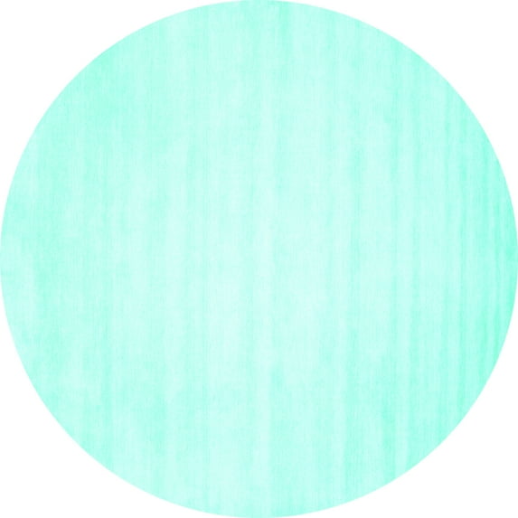 Ahgly Company Machine Washable Indoor Round Solid Turquoise Blue Modern Area Rugs, 7' Round