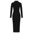 thumbnail image 5 of IROINNID Discount Long Sleeve Dress for Women Fall Dress Full-Length Formal Dress Versatile Turndown Collar Solid Color Tight Fitting Cutout Dress,Black, 5 of 8