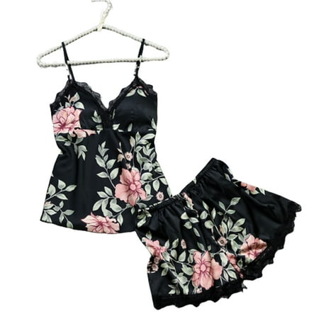 Suanret Women Satin Lace Sleepwear Babydoll Lingerie Nightwear Shorts Pjs Pyjamas