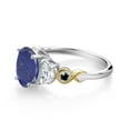 thumbnail image 3 of Gem Stone King 925 Silver and 10K Yellow Gold 3-Stone Ring Oval Blue Lapis and Moissanite (2.51 Cttw, Size 8), 3 of 3
