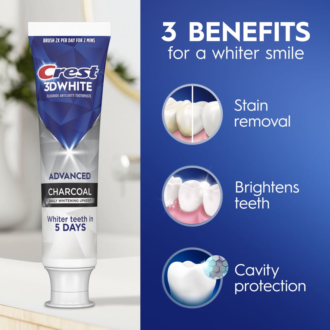 Crest 3DWhite Advanced Charcoal Whitening Toothpaste, 3.3 oz, Pack of 3