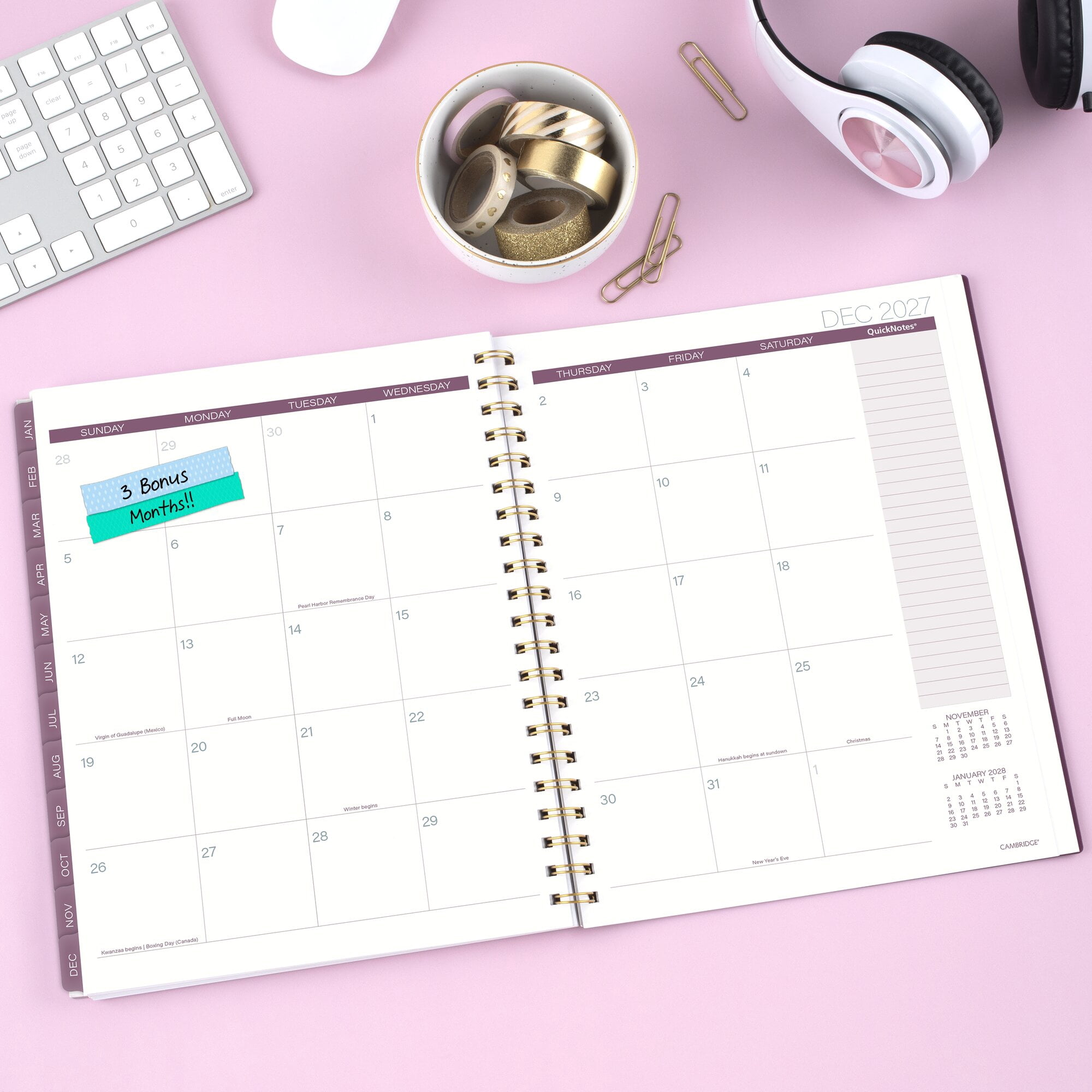Mead Cambridge Blush Blossom 2027 Weekly Monthly Planner Large 8 12 x 11 -