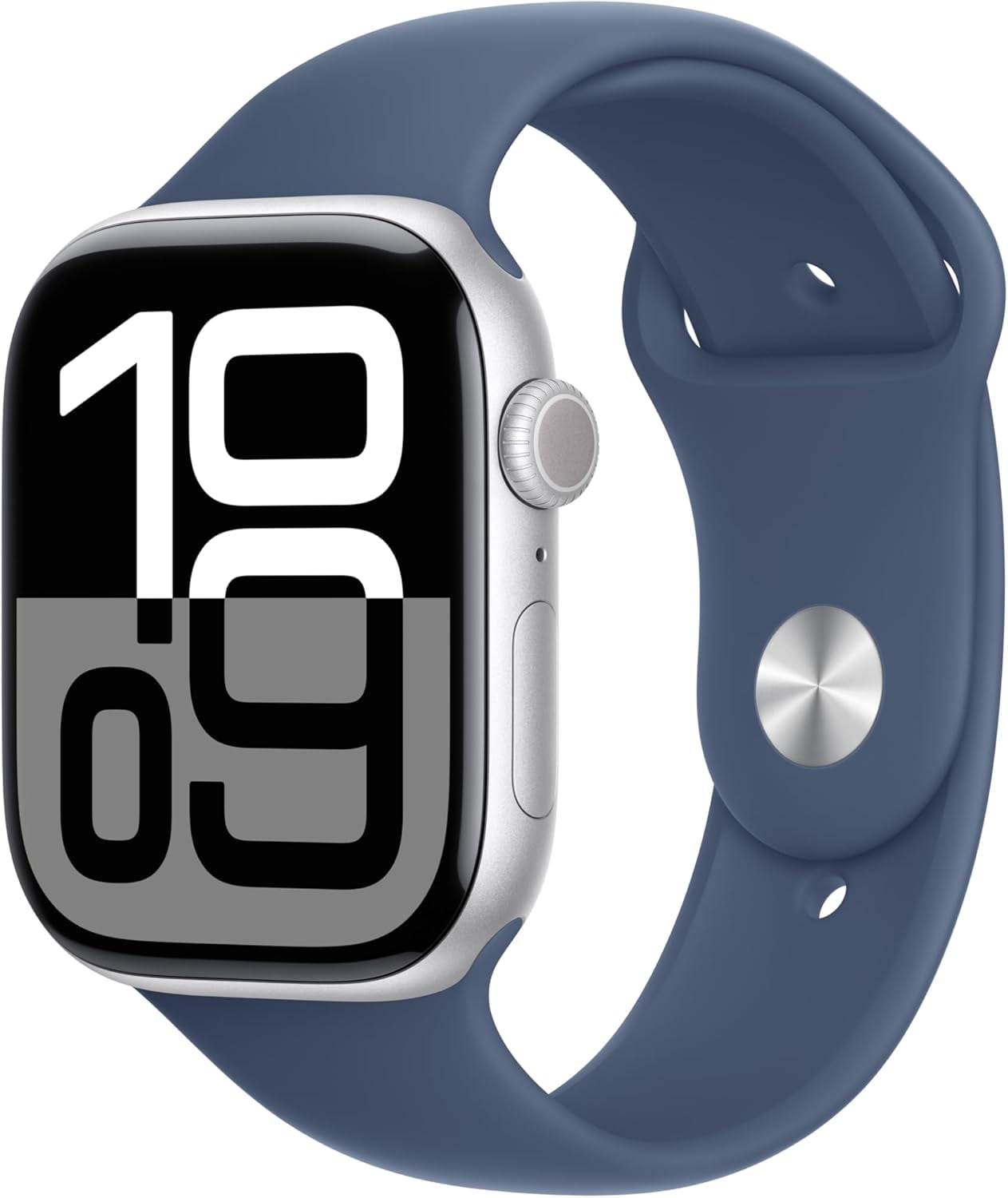 Restored Apple Watch Series 10 GPS 46mm Silver Aluminum Case with Denim Sport Band - M/L (Refurbished)