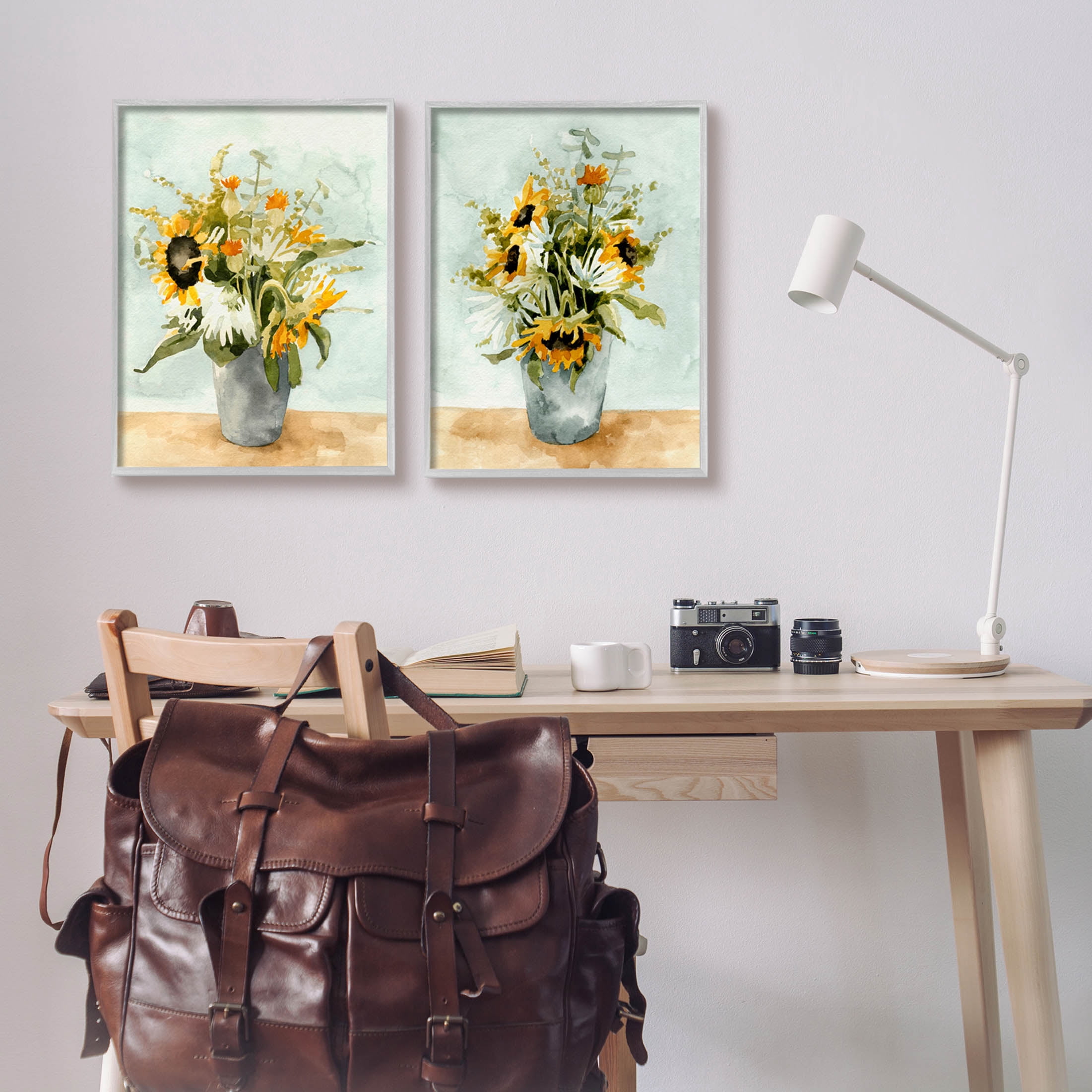Stupell Industries Traditional Country Sunflower Bouquets Painting Gray Framed Art Print Wall Art, Set of 2, Design by Emma Caroline