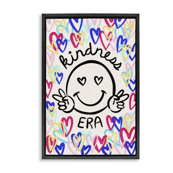 Stupell Industries Kindness Era on Hearts Typography Painting Black Floater Framed Art Print Wall Art, 17 x 25