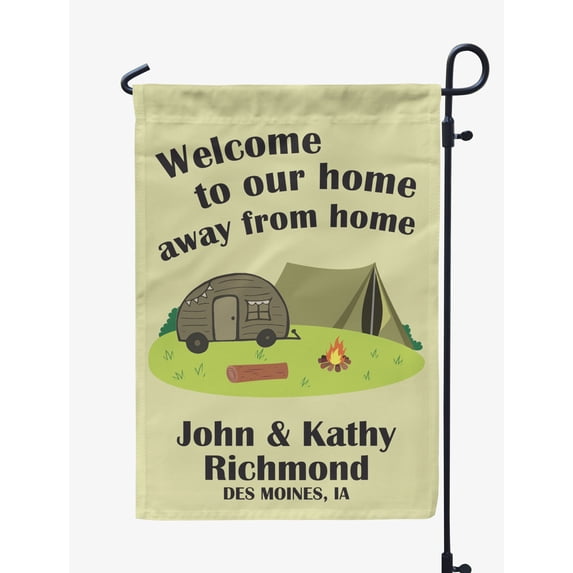 Printtoo Tan Welcome To Our Home Away From Home Retro Camp Trailer Personalized Camping Flags For Campers Double SidedFlagCampsiteFlagOutdoor Garden Sign
