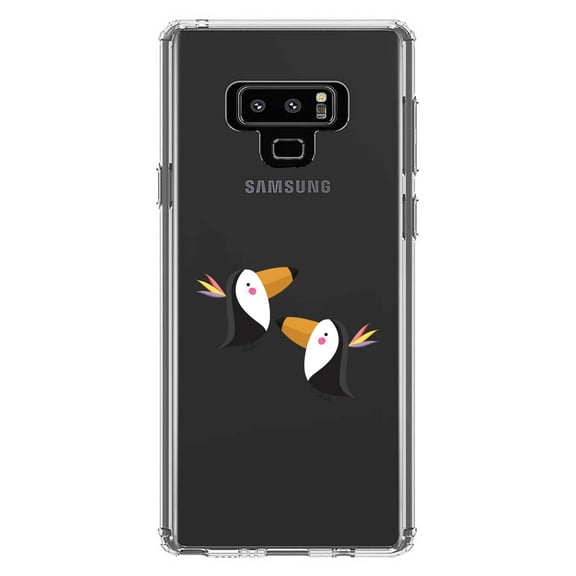 DistinctInk Clear Shockproof Hybrid Case for Samsung Galaxy Note 9 - TPU Bumper Acrylic Back Tempered Glass Screen Protector - Cute Cartoon Toucans