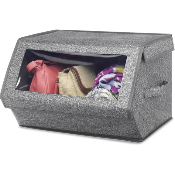 Whitmor Stackable window storage box 14" x 15" x 10" Crosshatch, Gray