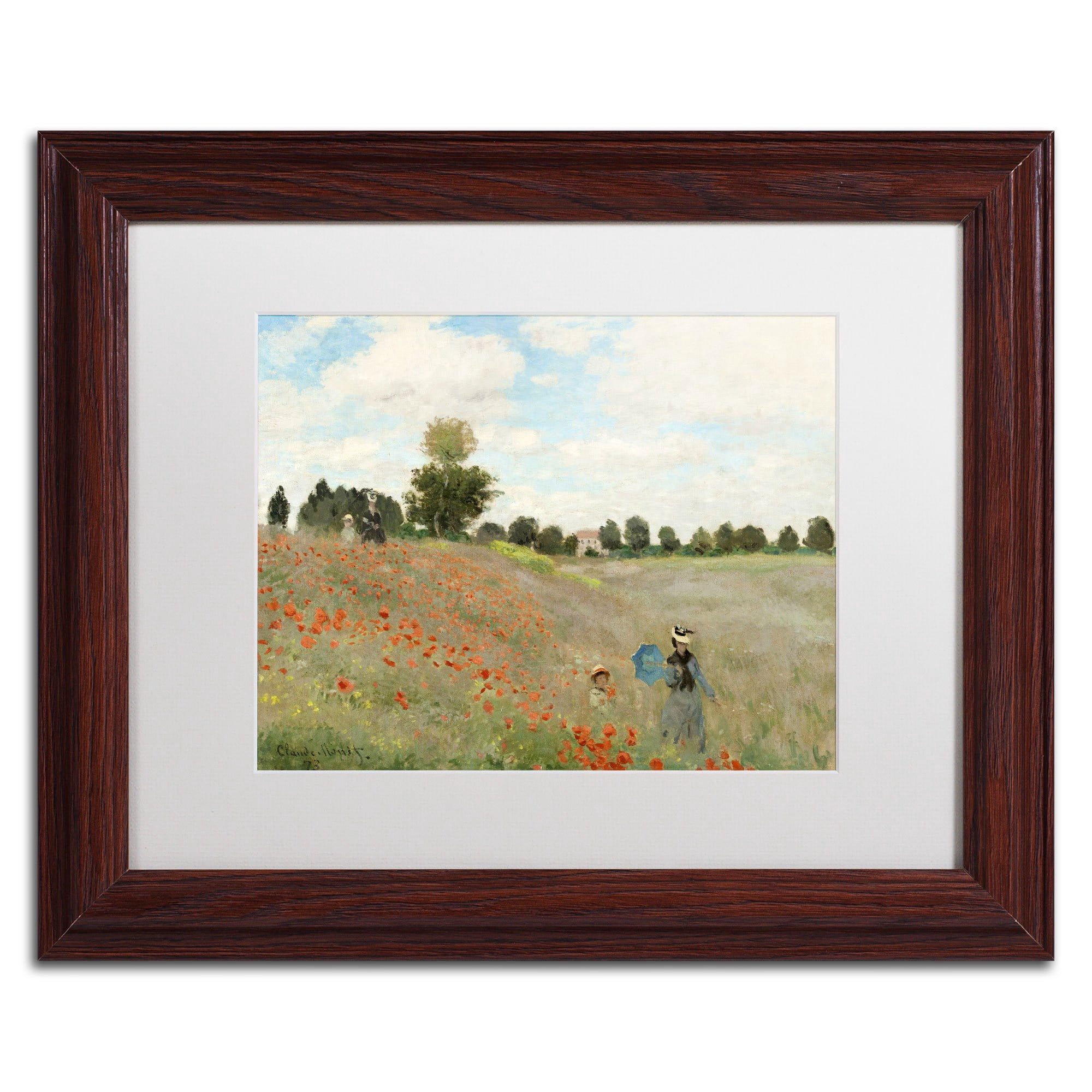 Trademark Fine Art "Wild Poppies Near Argenteuil" Canvas Art by Claude Monet, White Matte, Wood Frame