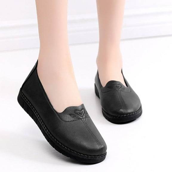Aueoeo Women Faux Leather Shoes Causal Flats Shoes Round Toe Comfort Shoes Slip On Shoes for Ladies