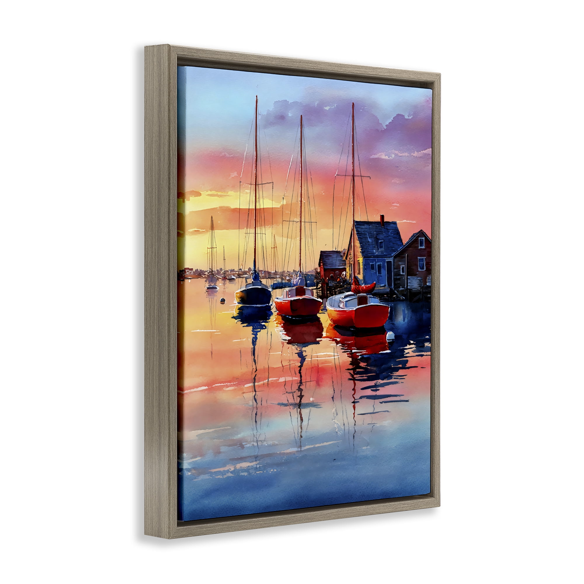 Stupell Industries Vivid Sunset at Docks Brown Framed Floater Canvas Wall Art, design by Franklyn Gregory