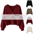 thumbnail image 4 of Cardigan Sweaters for Women Fashion V Neck Long Sleeve Chunky Cable Knit Sweater Button Outwear Beige, 4 of 6