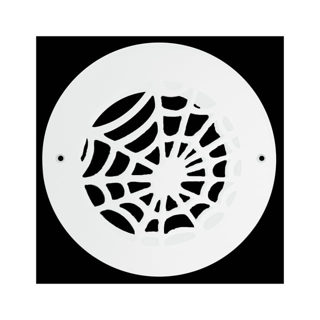 Spooky Gothic Round Vent cover 6" Duct Opening (Overall 7-1/2") Spider Web Design Solid Cast Aluminum Register | Powder Coated WHITE with Detachable Steel Metal Louver-With Holes for Wall / Ceiling