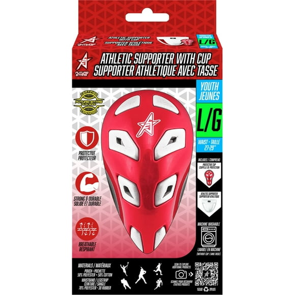 Support athlétique Future Stars avec jock cup et sangle de maintien - jeune - taille grand - Équipement de protection antimicrobien, lavable en machine et de style professionnel Jock et sangle FS - grand jeune - taille 27"-29"