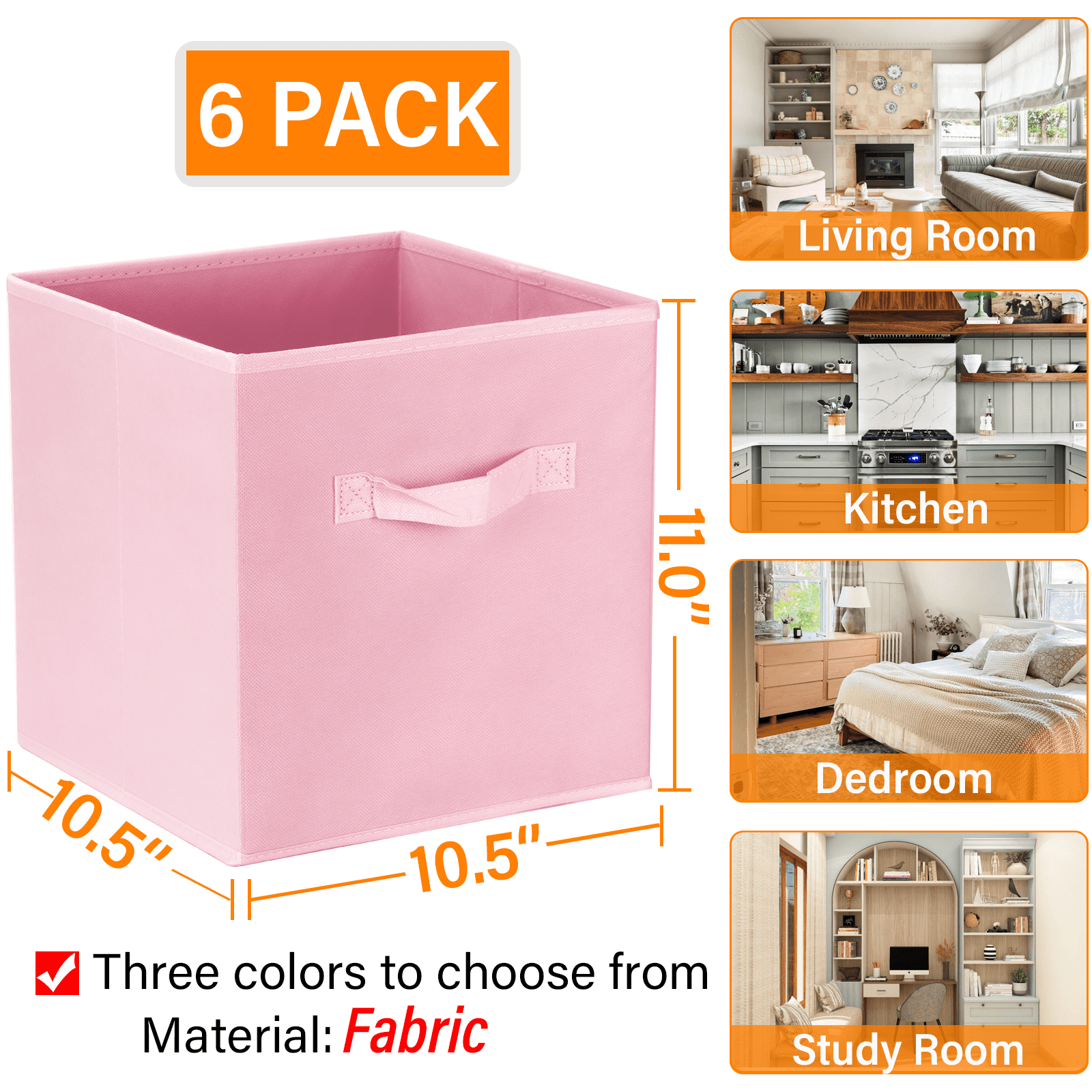 11 in Storage Cubes with Handle, 6 Pack Fabric Cube Storage Bins,Storage Boxes for Organizing Closet Bins,Pink
