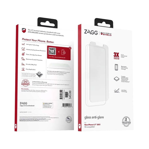 Protector de Pantalla ZAGG InvisibleShield de Vidrio Antirreflejo para iPhone 14/13 Pro/13