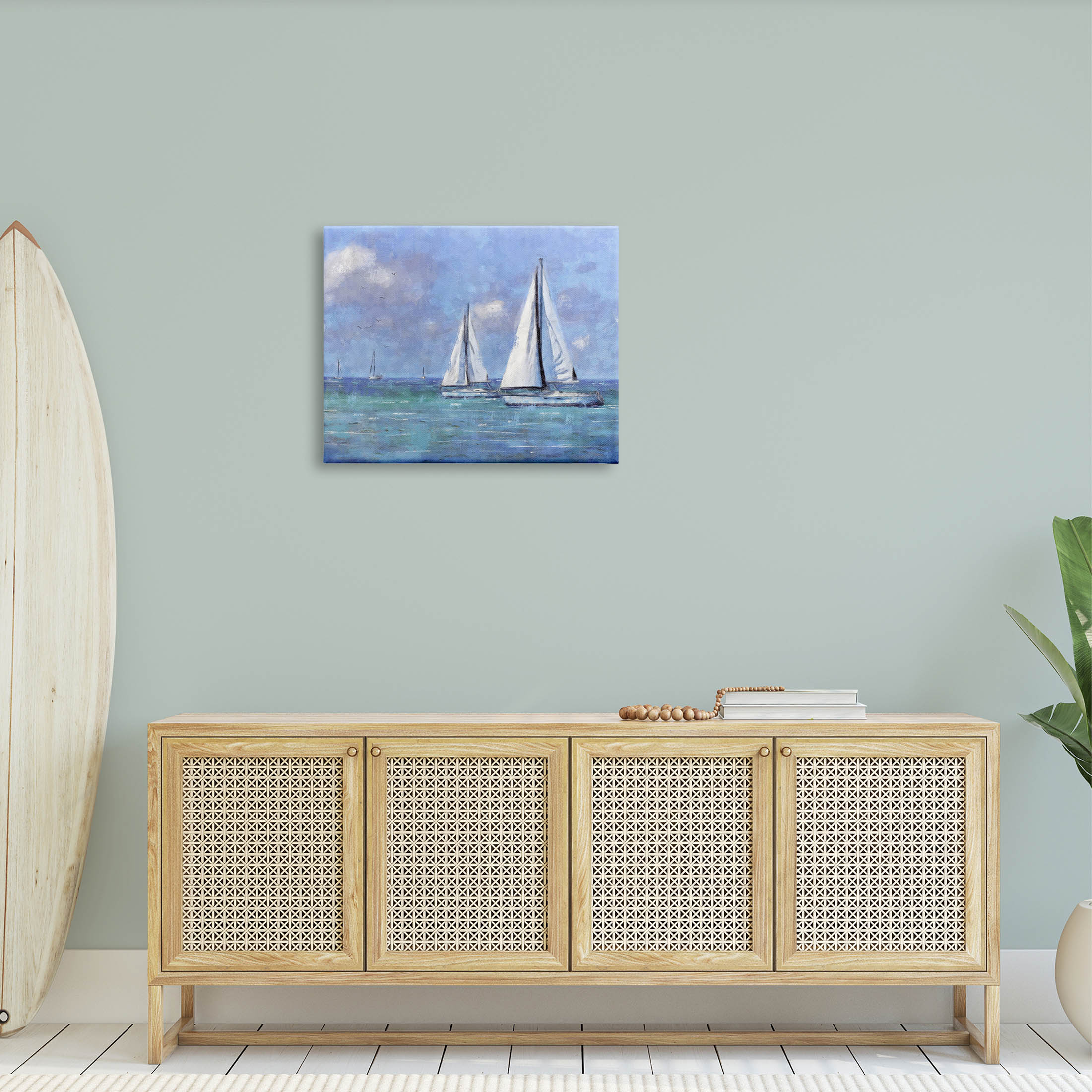 Stupell Industries Sailboats Drifting Vivid Blue Sky Painting Gallery Wrapped Canvas Print Wall Art, Design by Nina Blue