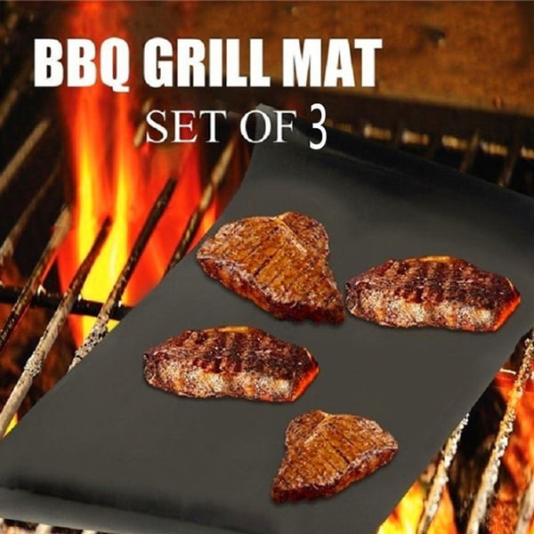 BBQ Grill Mat Set Of 4 Pack Non Stick Pad for Gas Easy Bake Cook Grate Cover 