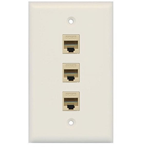 RiteAV 1 Gang Cat6 Wall Plate - Light Almond 3 Port
